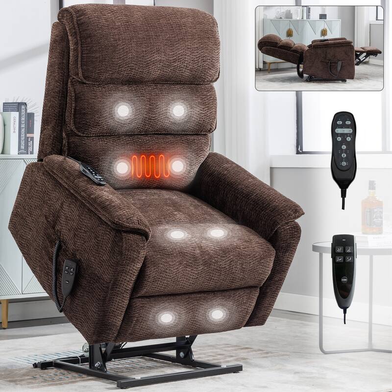 Chenille Dual Motor Infinite Power Lift Recliner Chair with Power-Remote, Heat Massage and Heavy Duty Motion Mechanism - Brown