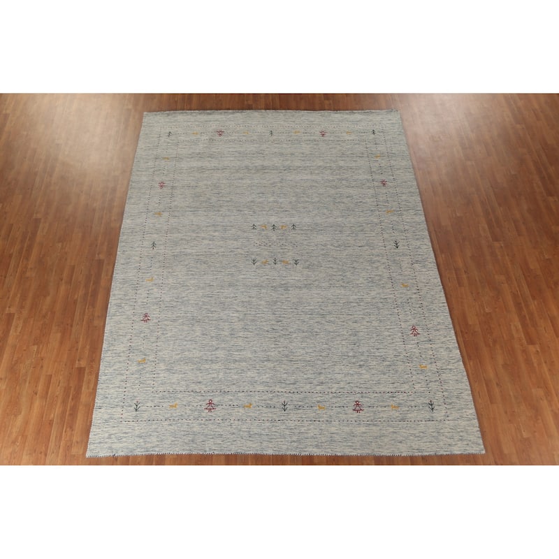 Tribal Ivory Gabbeh Area Rug Handmade Indian Wool Carpet - 9'2"x 11'8"