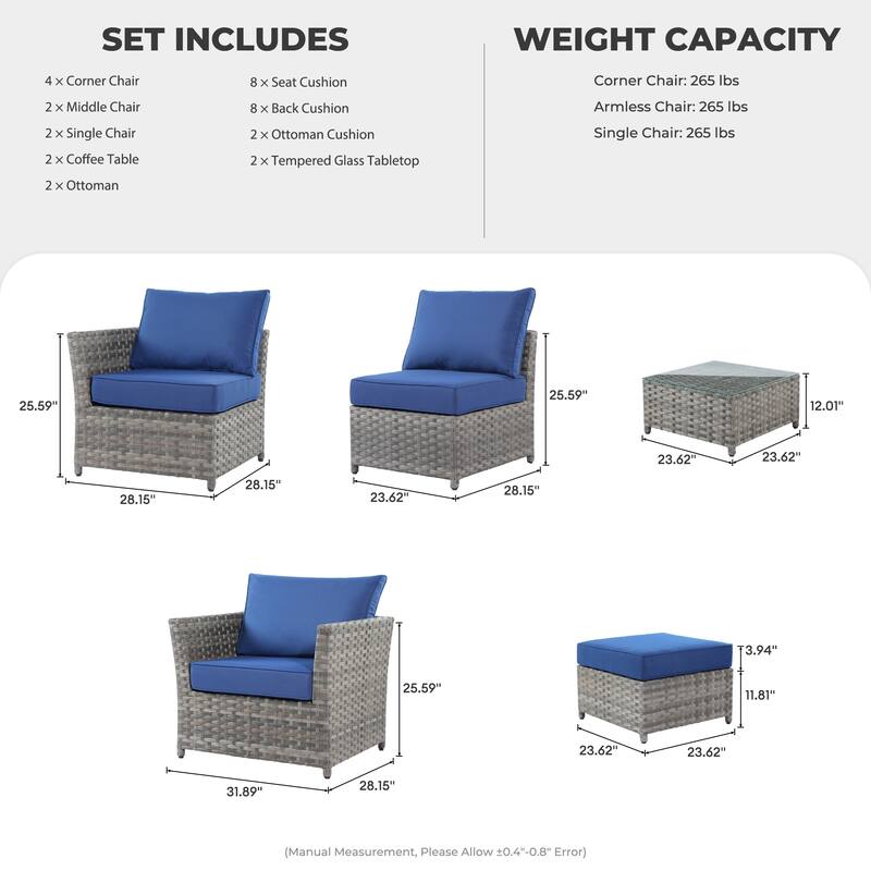 HOOOWOOO 12-piece Wicker Outdoor Sectional Sofa Set with Coffee Table