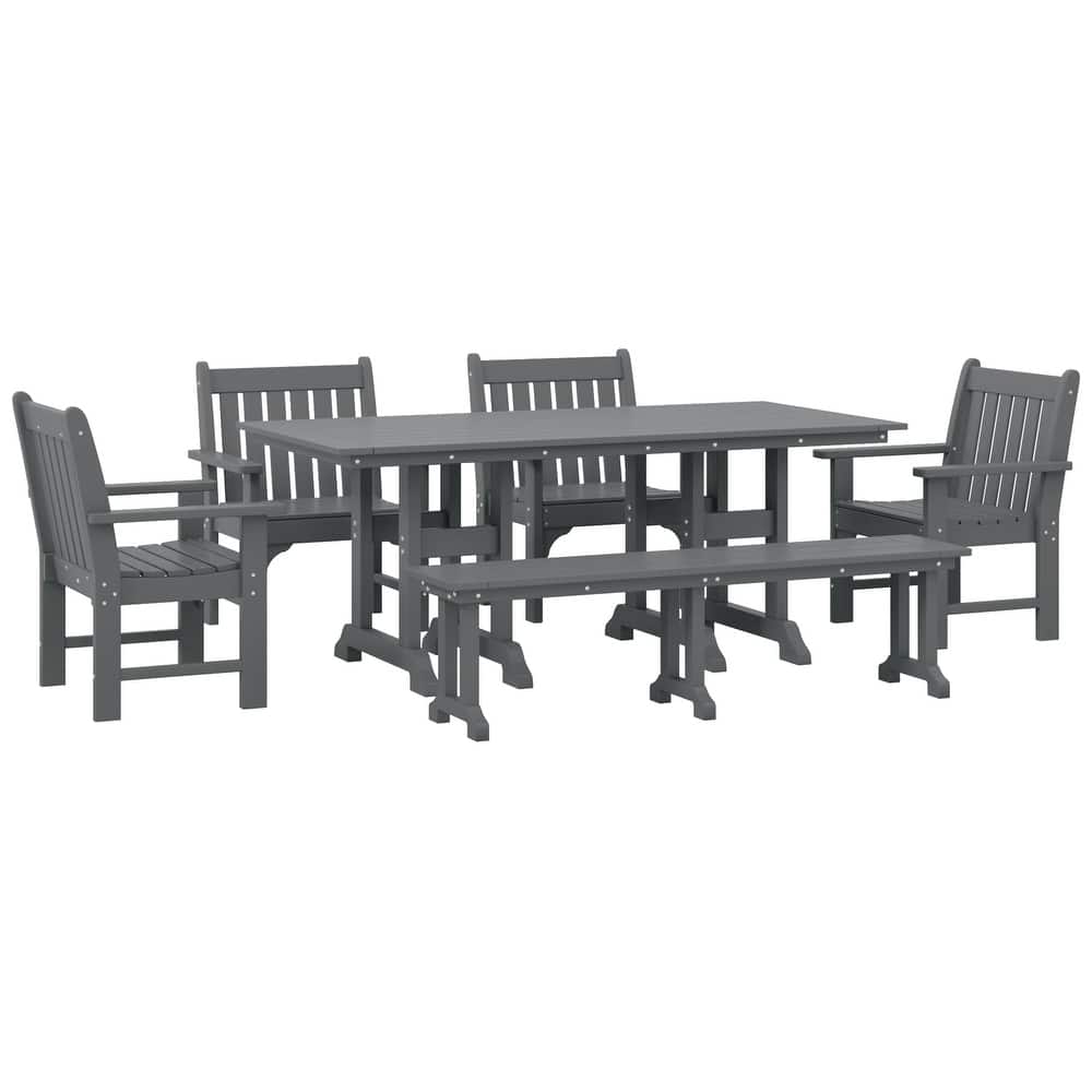 Laguna 6-Piece Outdoor Patio Rectangle Table Garden Arm Chair Dining Set With Bench