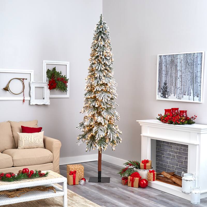 9' Flocked Grand Alpine Artificial Christmas Tree with 600 Clear Lights