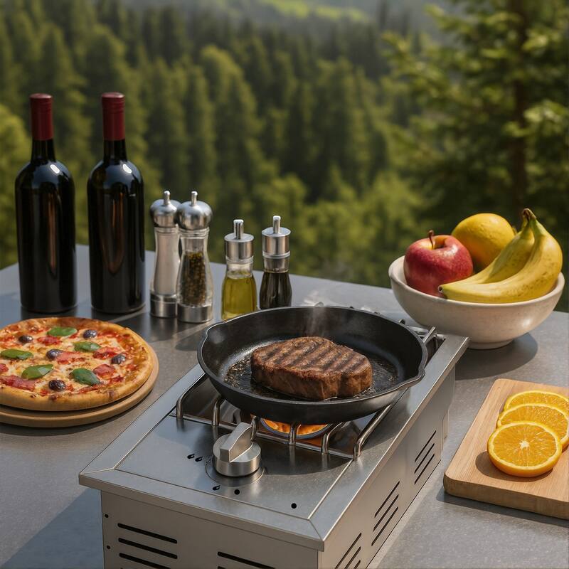 Single Grilling Side Burner, 15,000BTU Liquid Propane Side Burner, Convertible to Natural Gas, 304 Stainless Steel Built