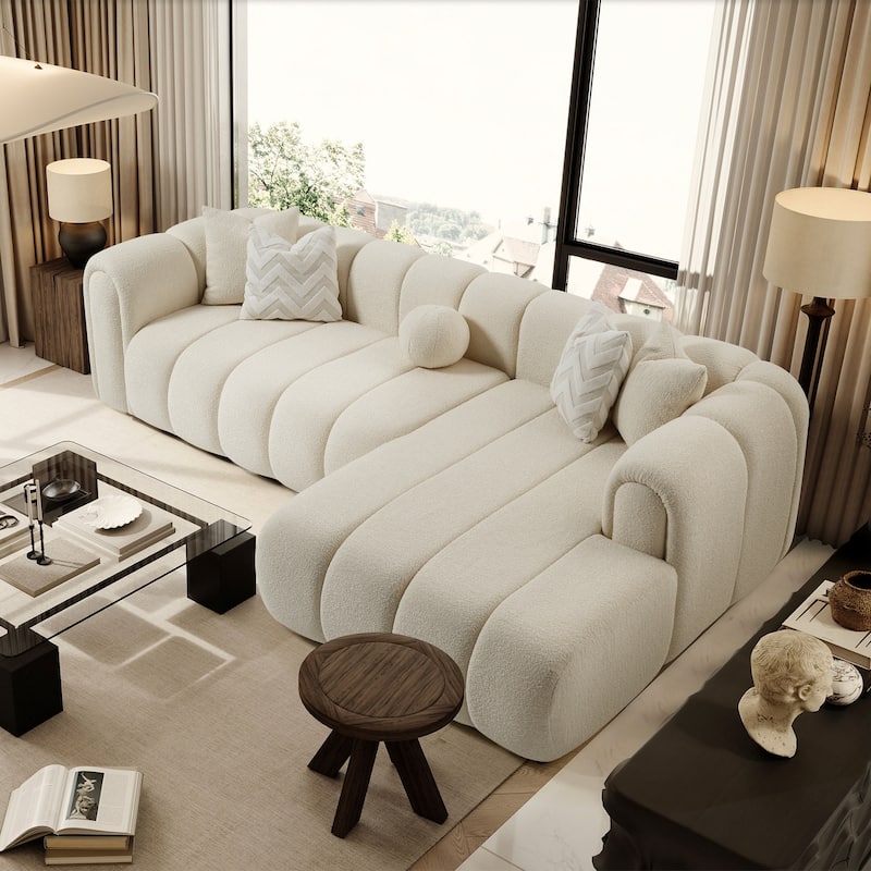 Sacramento Luxury Modern Tufted Ivory Boucle Sectional Couch
