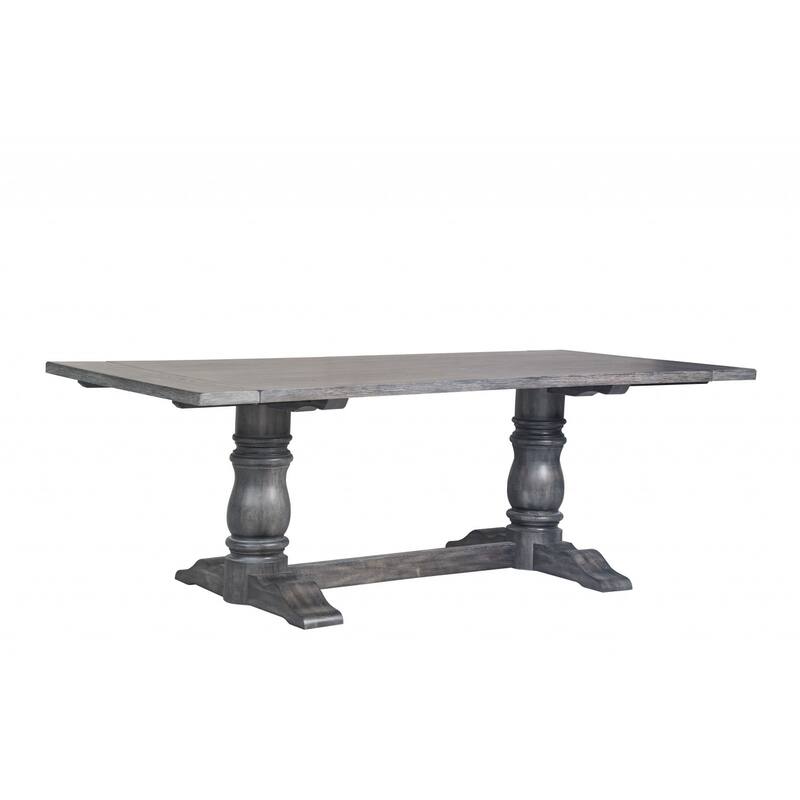 88" Light Gray And Gray Solid Wood Trestle Base Dining Table