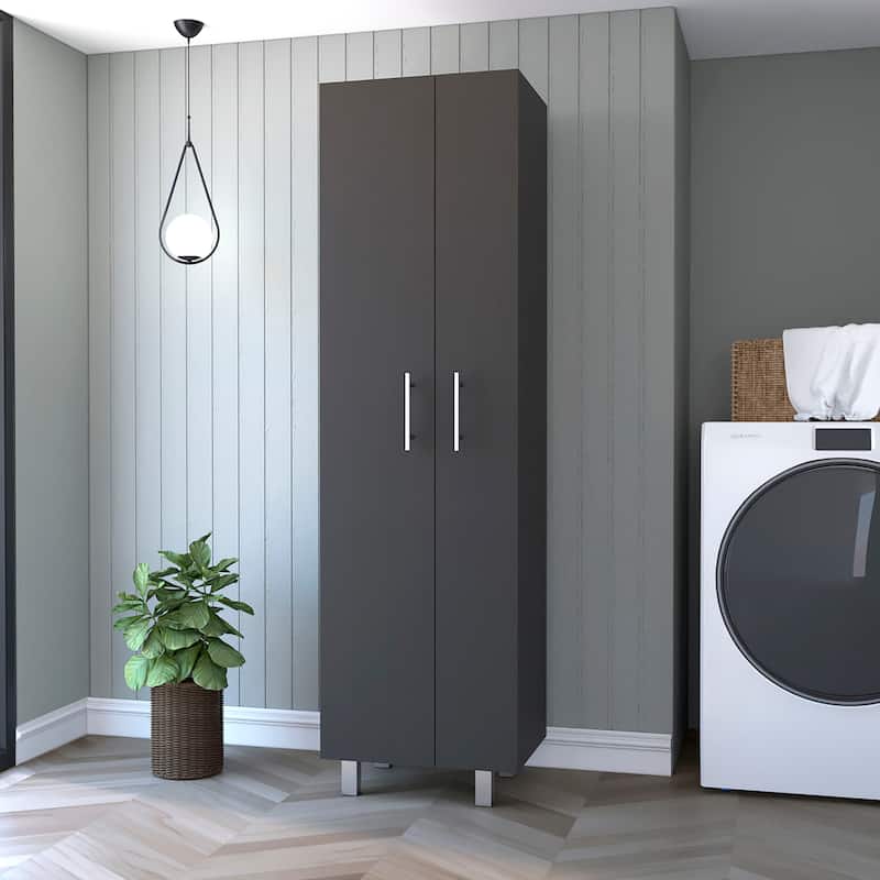 Norway Broom Closet Pantry, Five Shelves, and Double Door Cabinet - N/A - Wengue/White