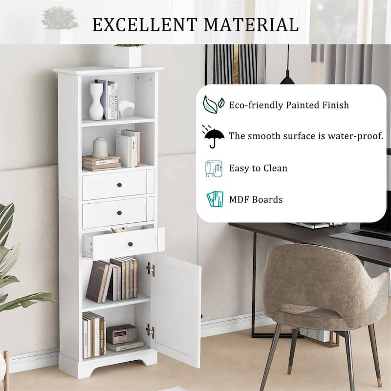 Merax Tall Storage Bathroom Cabinet with 3 Drawers and Adjustable Shelves