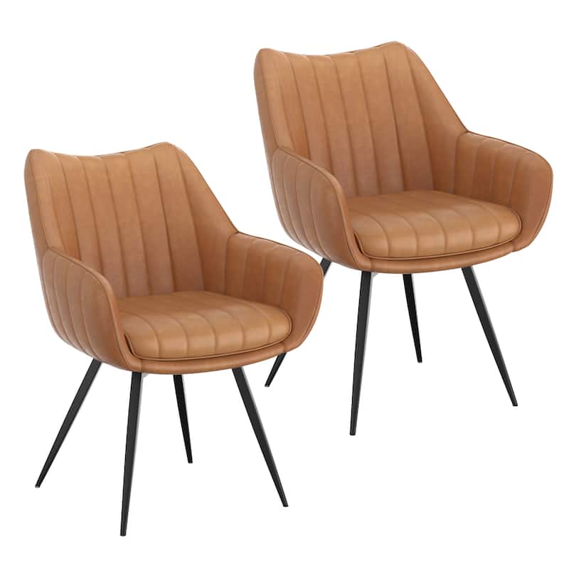 Modern Swivel Faux Leather & Metal Dining Chair, Set of 2
