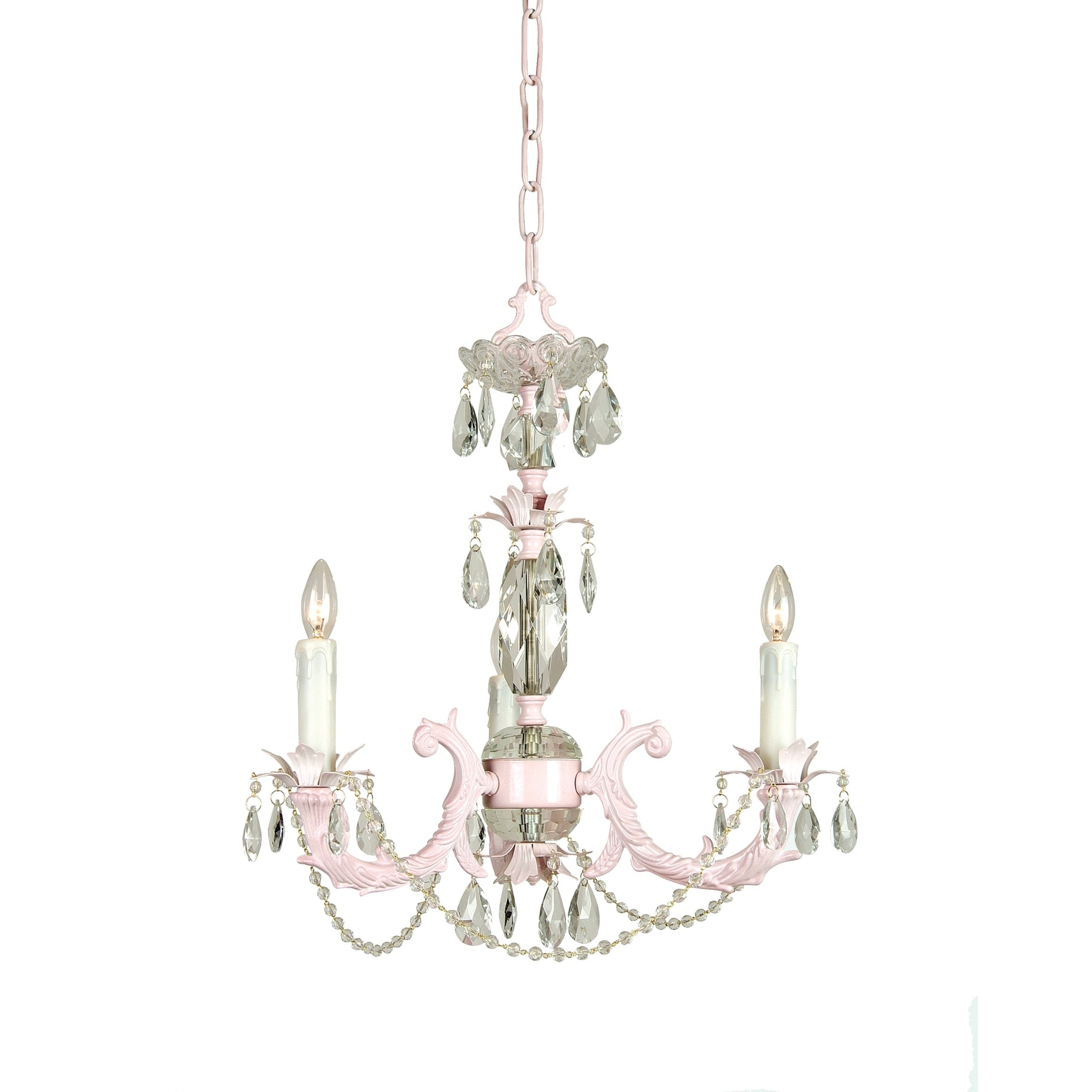 3-Light Pink Chandelier With Clear Crystal Accents