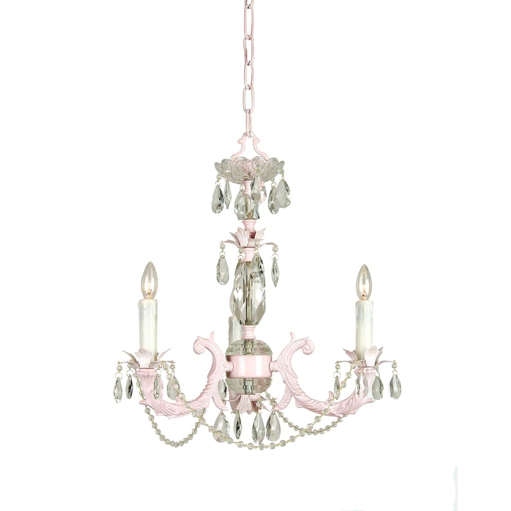 3-Light Pink Chandelier With Clear Crystal Accents