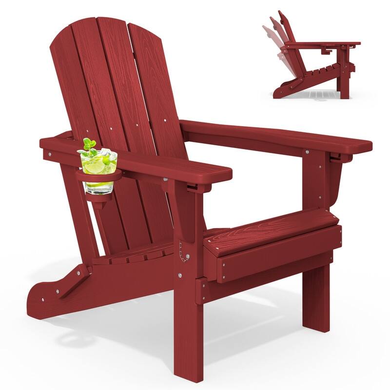 3-Position Reclining Folding Outdoor Chair – PE Wood Grain, Weather-Resistant