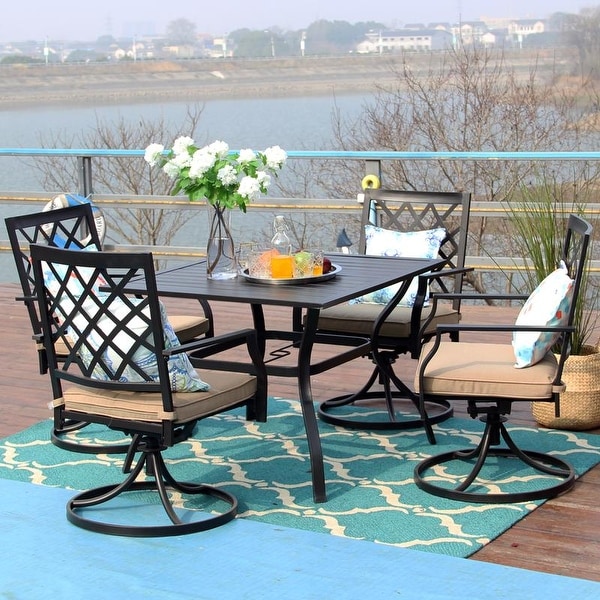 Viewmont 5-piece Outdoor Dining Set with Large Table and 4 Swivel Chairs by Havenside Home. Opens flyout.