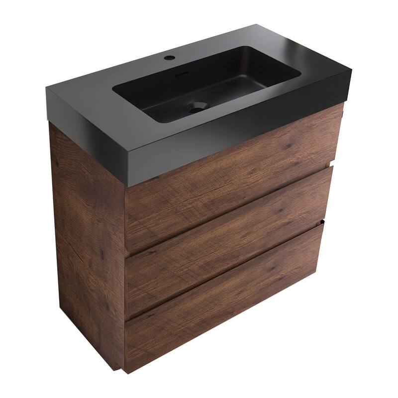 Freestanding Bathroom Vanity with Black Solid Surface Top