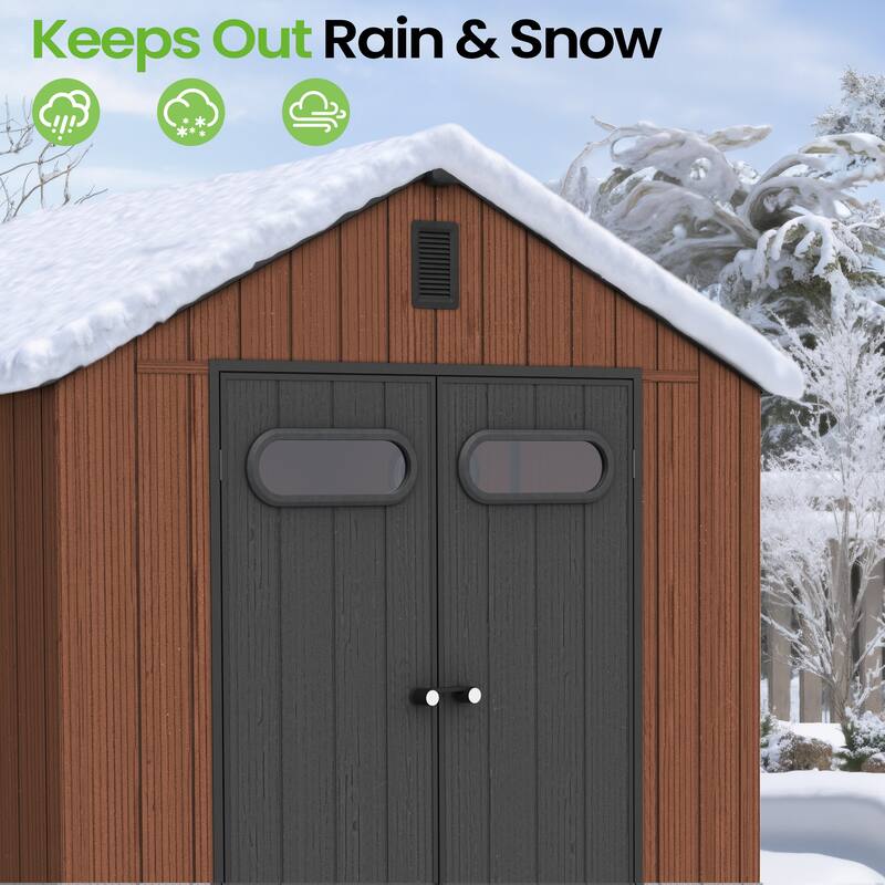 8X8 FT All-Weather Waterproof Outdoor Resin Storage Shed Windows Lockable Door with Floor for Patio Furniture and Tools