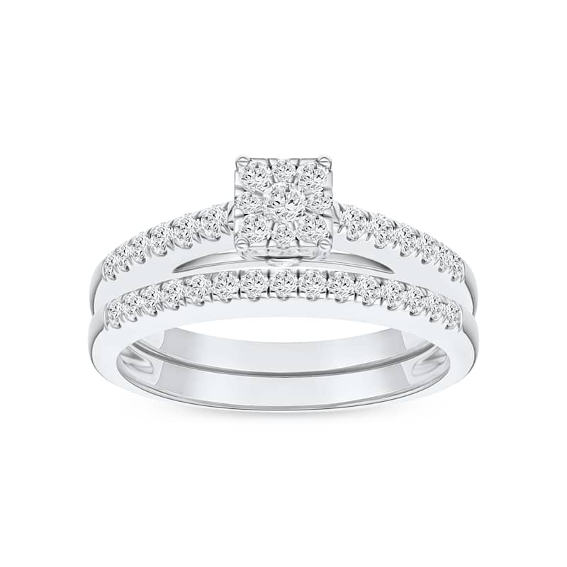 1/2ct TDW Diamond Cluster Bridal Set in 10K White Gold for Women
