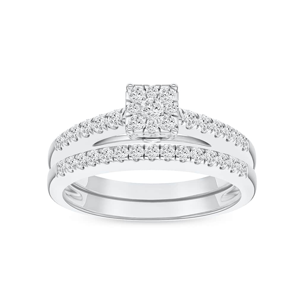 1/2ct TDW Diamond Cluster Bridal Set in 10K White Gold for Women