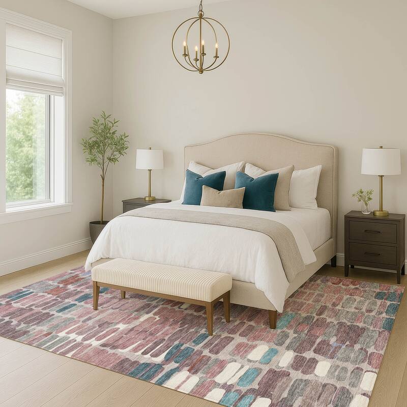 Machine Washable Indoor/ Outdoor Modern Caps Chantille Rug