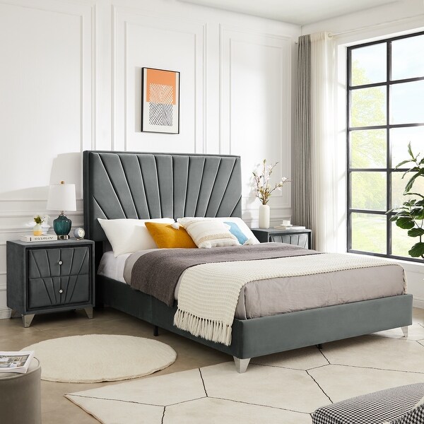 Gray Full Bed with Velvet Headboard Bed Bath Beyond 40614520