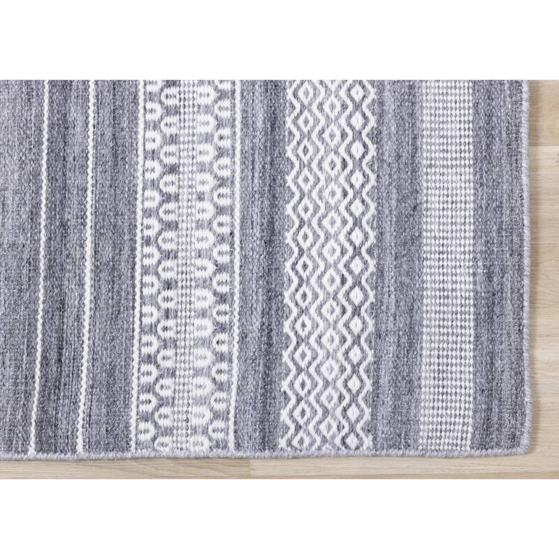Grey Cream Recycled Striped Area Rug