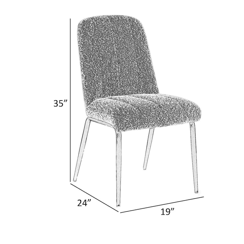 Rise 19 Inch Dining Chairs, Soft Boucle Upholstery, Set of 2, White, Bronze