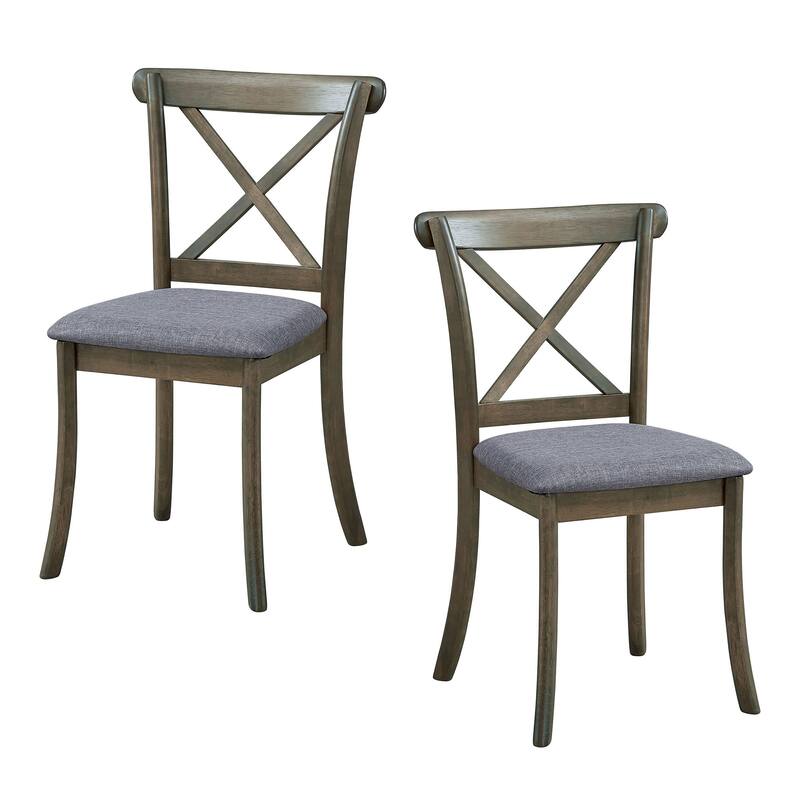 Wooden X Back Dining Chairs Set of 2 Modern Fabric Upholstered Kitchen Side Chairs