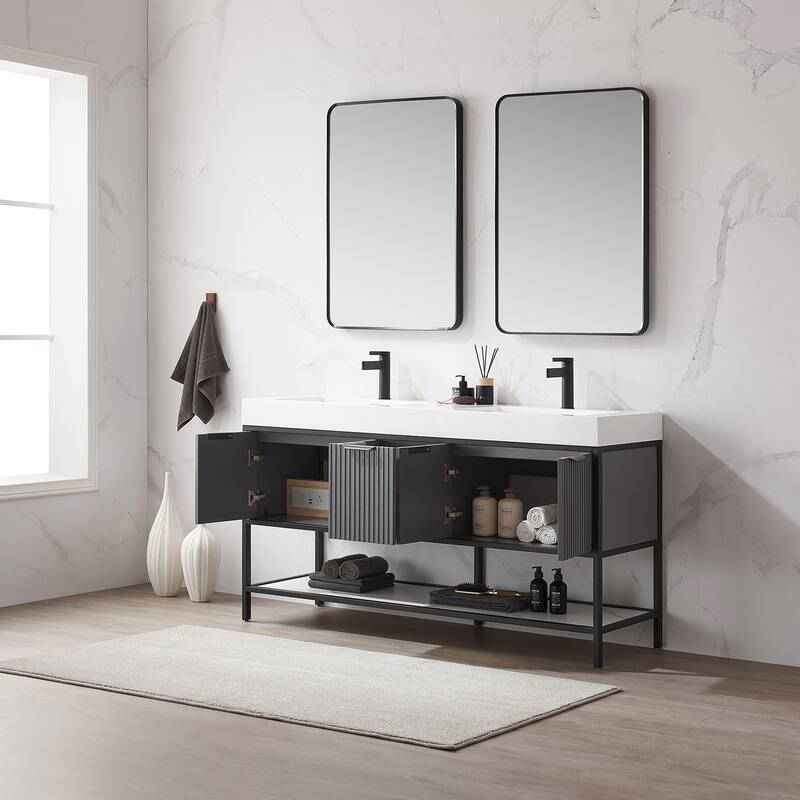 Marcilla 60 in. Double Sink Bath Vanity with Stone Sink Top