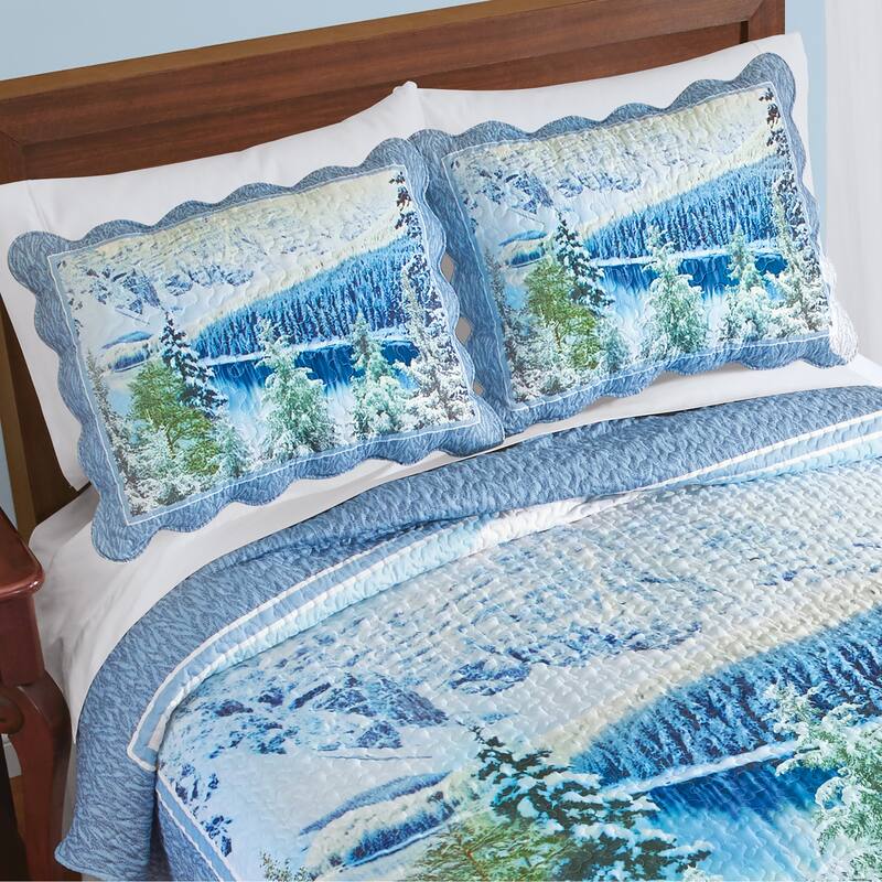 Frosty Woodland Scene Scalloped Edge Pillow Sham Set - Multi - Sham