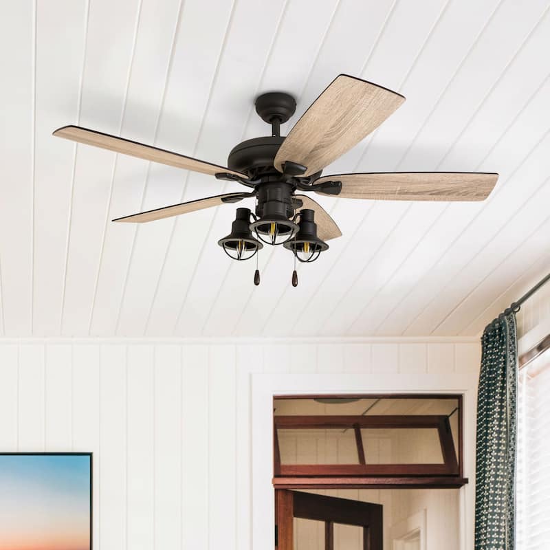 The Gray Barn Chevening 52-inch Coastal Indoor LED Ceiling Fan with Pull Chains 5 Reversible Blades - 52