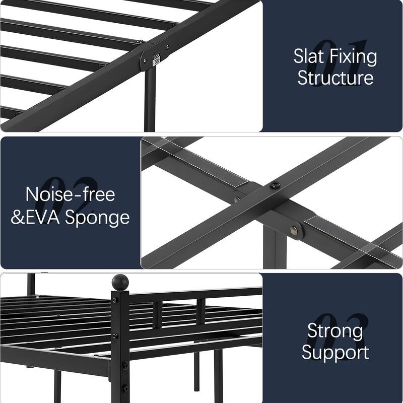 Javlergo Metal Platform Bed Frame Black PU Leather Square Tufted Bed Heavy-Duty Metal Bed Frame No Box Spring Needed