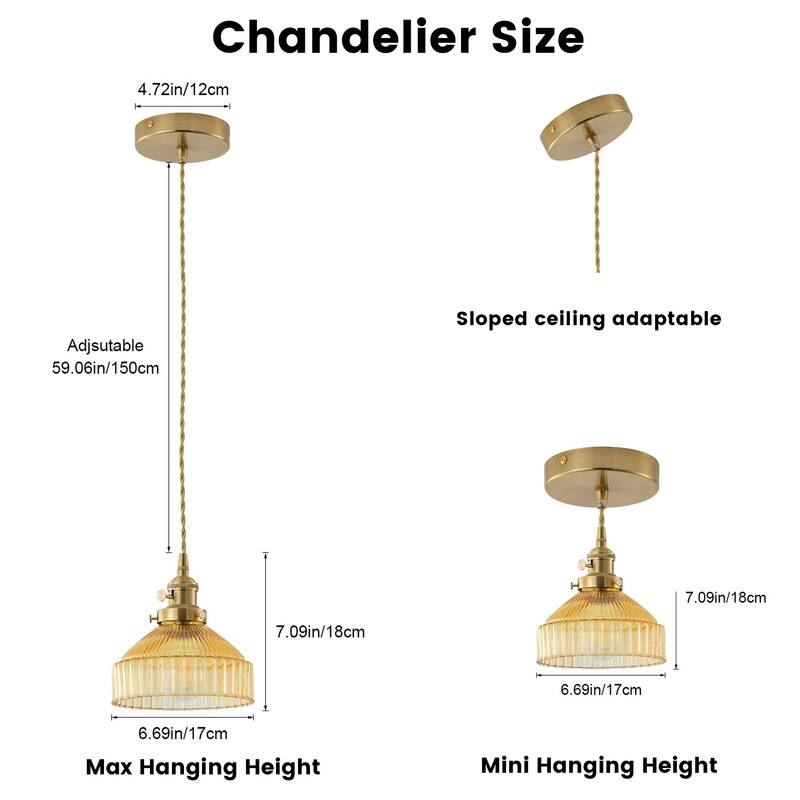 Modern 1-Light Golden Tea Glass Pendant Light with Electroplated Brass Finish for Kitchen Island, Dining Room & Foyer