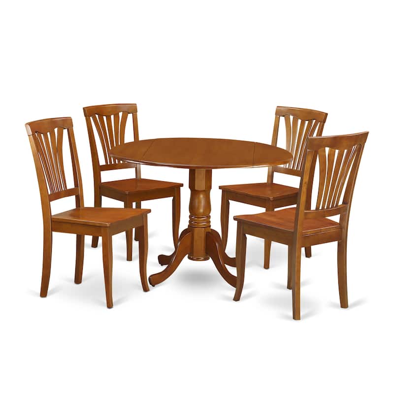 East West Furniture 5 Piece Dinette Set- a Round Dining Table and 4 Dining Room Chairs, Saddle Brown (Seat Options)