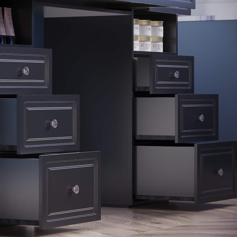 Modern Vanity Set with Lighted Mirror,Extra Large Mirror Makeup Vanity Table with 9 Drawers,European Style Vanity