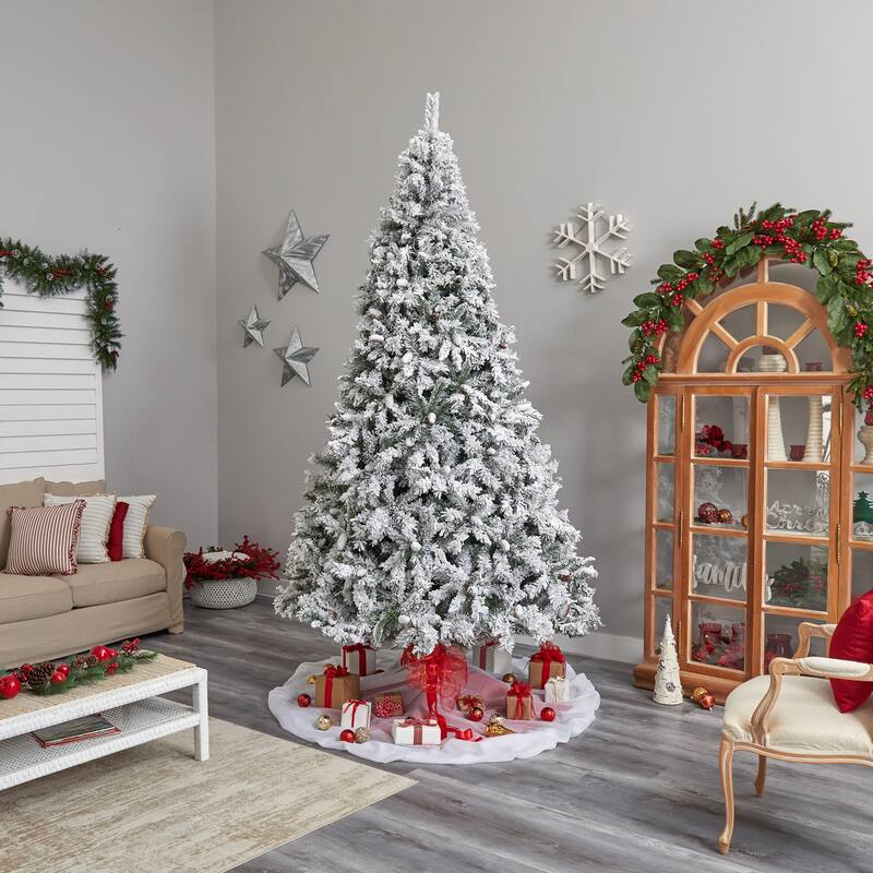 10ft. Flocked Fir Artificial Christmas Tree with 800 Clear LED Lights and 1680 Tips - Towering Winter X-Mas Showpiece