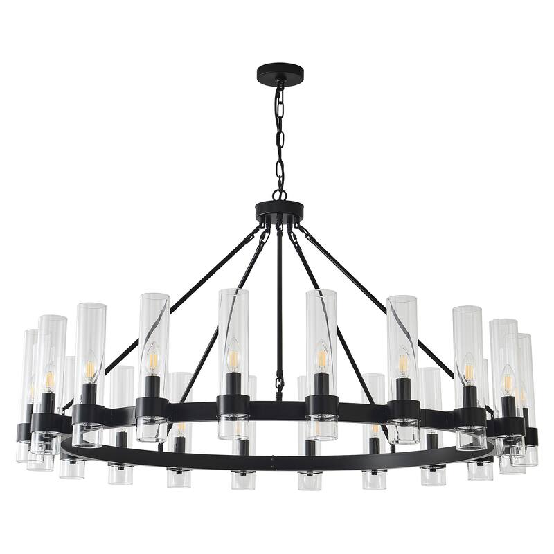 Modern 20 - Light Wheel Chandelier with Clear Glass Shade