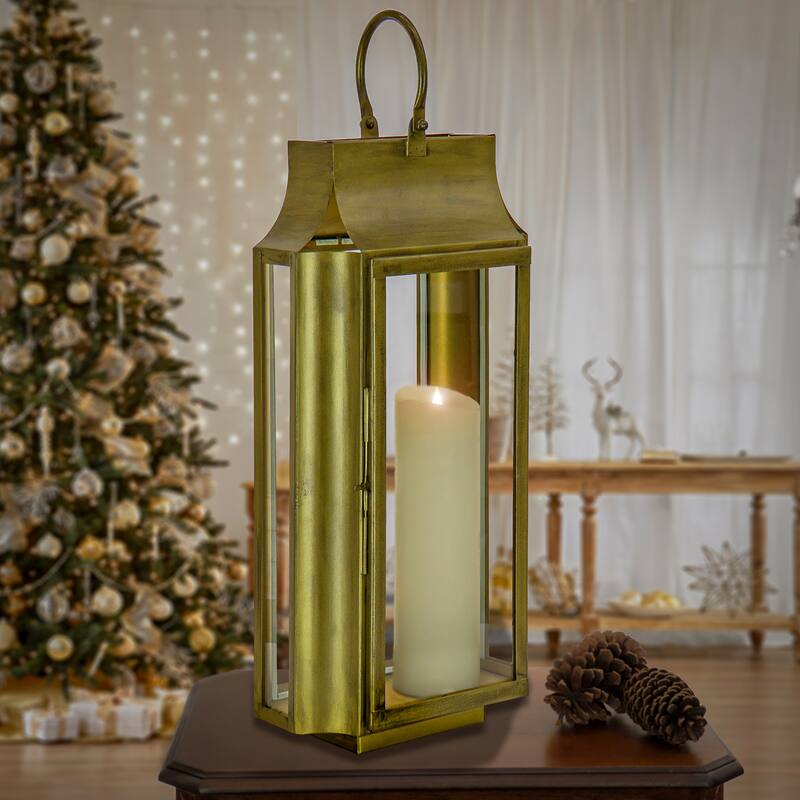 National Tree Company 25 in. HGTV Home Collection Slim Lantern, Christmas Themed Home Decor, Large, Gold - 25 in