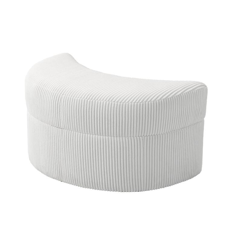 Upholstered Chenille Boucle Half Moon Storage Ottoman with Tray
