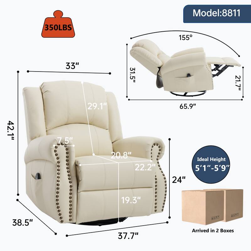 Heat Massage Manual Recliner Chair with Rocker and Swivel in Fabric for Living Room