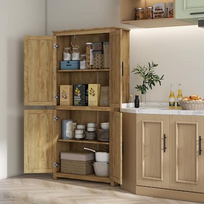 Rattan Kitchen Storage Cabinet with Adjustable Shelf
