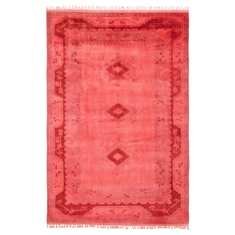 ECARPETGALLERY Hand-knotted Color Transition Light Red, Pink Wool Rug - 6'8 x 10'2 - Light Red/ Pink - 6'8 x 10'2