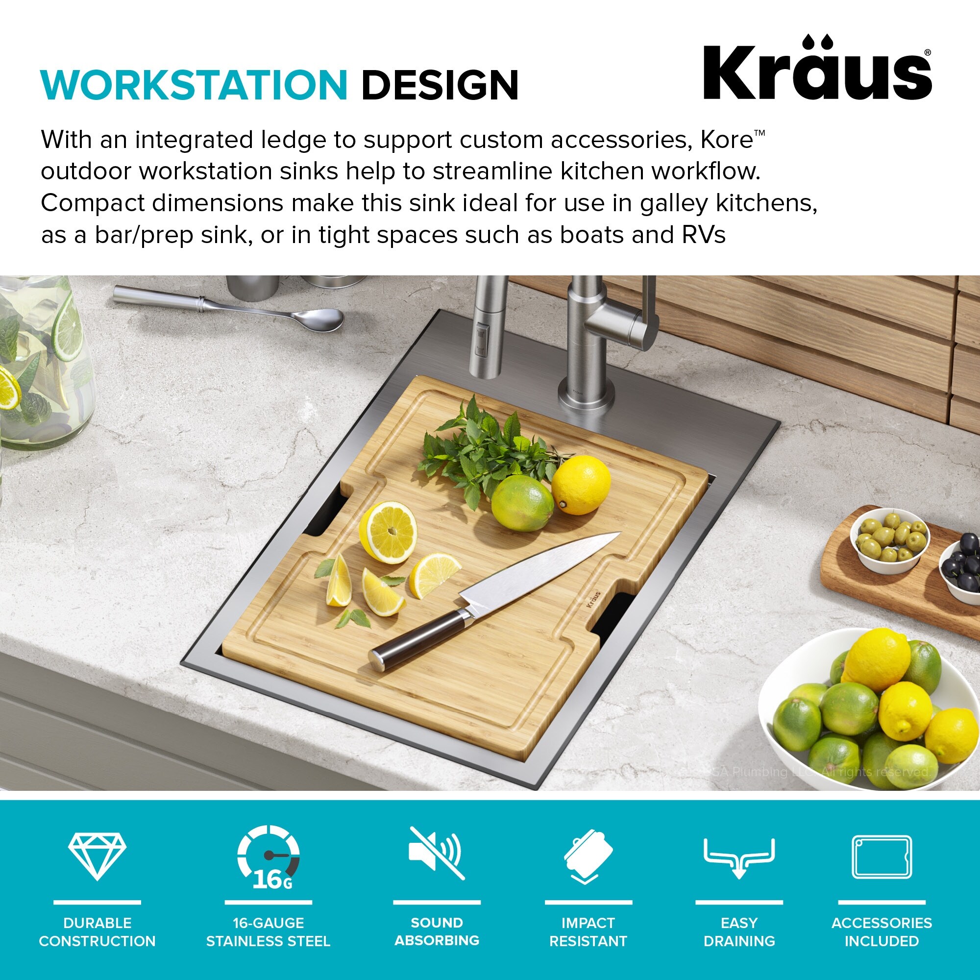 Kraus KWT321-15 15 Workstation Kitchen Bar Sink With Accessories