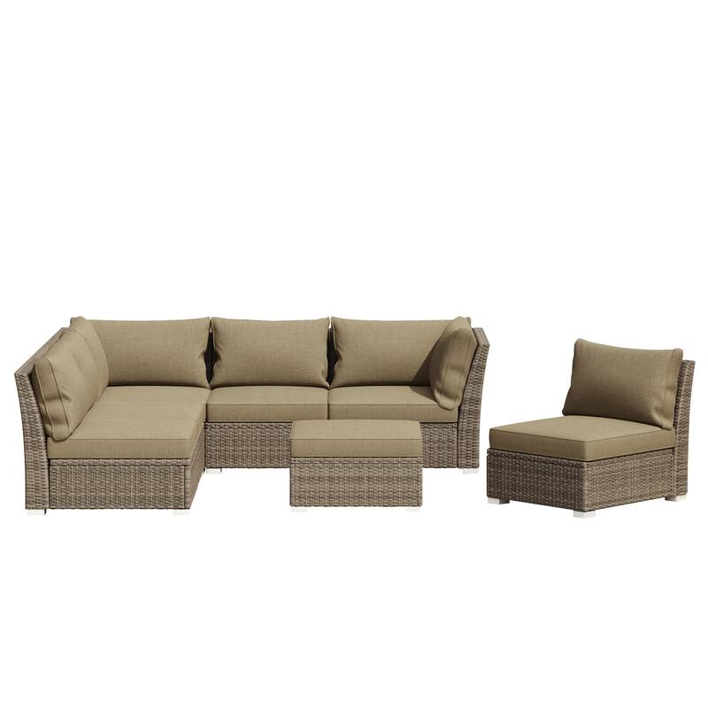 Corvus Oreanne 7-piece Patio Rattan Sectional Conversation Set - Camel