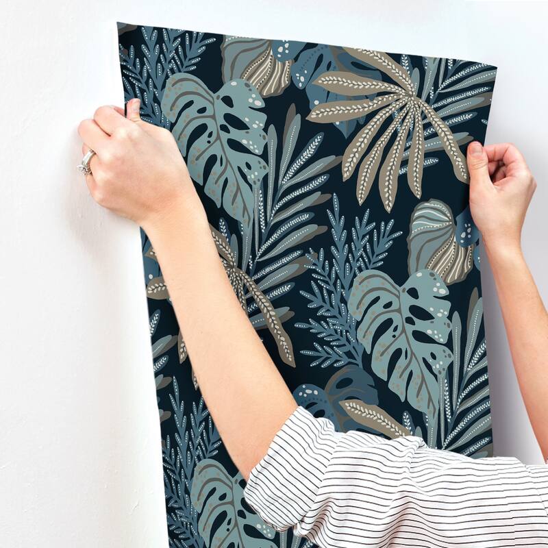 A-Street Prints Alocasia Blue Tropical Foliage Wallpaper