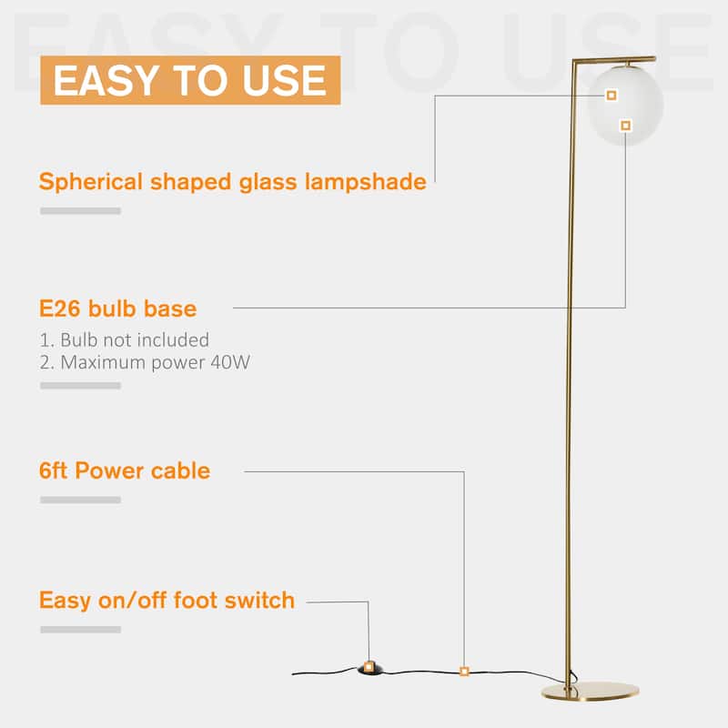 HOMCOM Metal Floor Lamp, Standing Light with Adjustable Lampshade for Living Room, Bedroom, Office