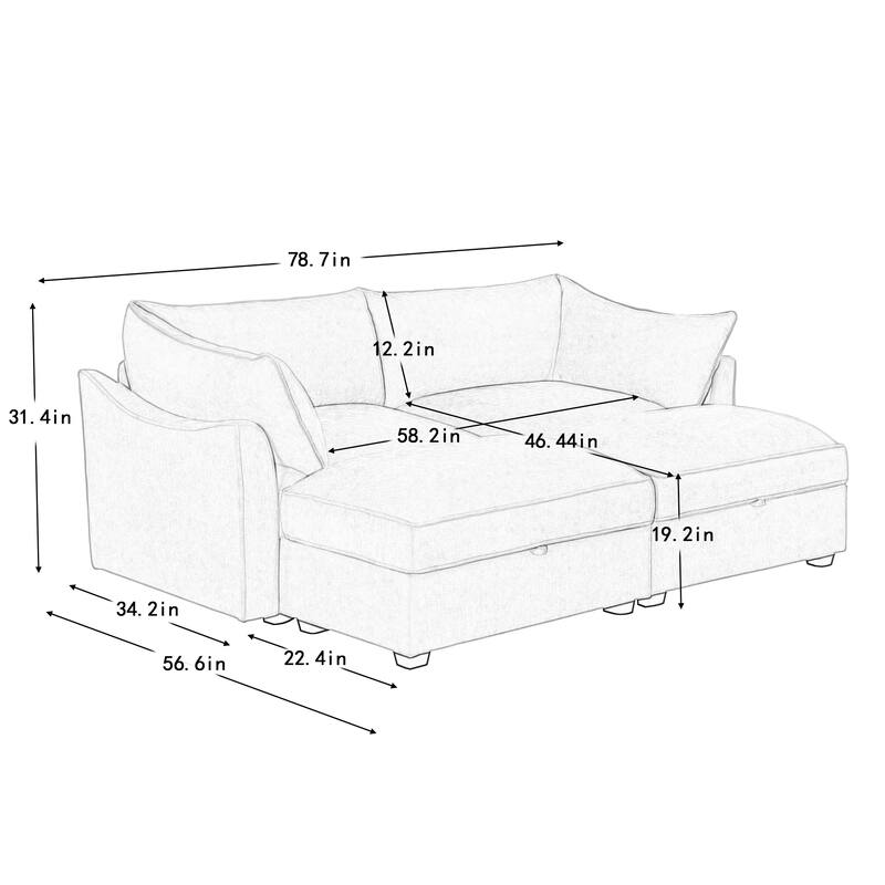 Modern Chenille Sectional Sofa Couch with Hidden Storage & 2 Ottoman