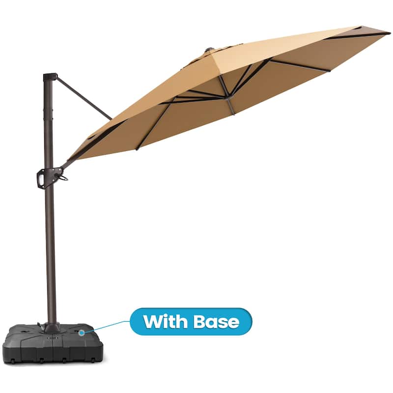 11 Ft Outdoor Patio Cantilever 360 Degree Rotation Offset Umbrella with Weighted Base