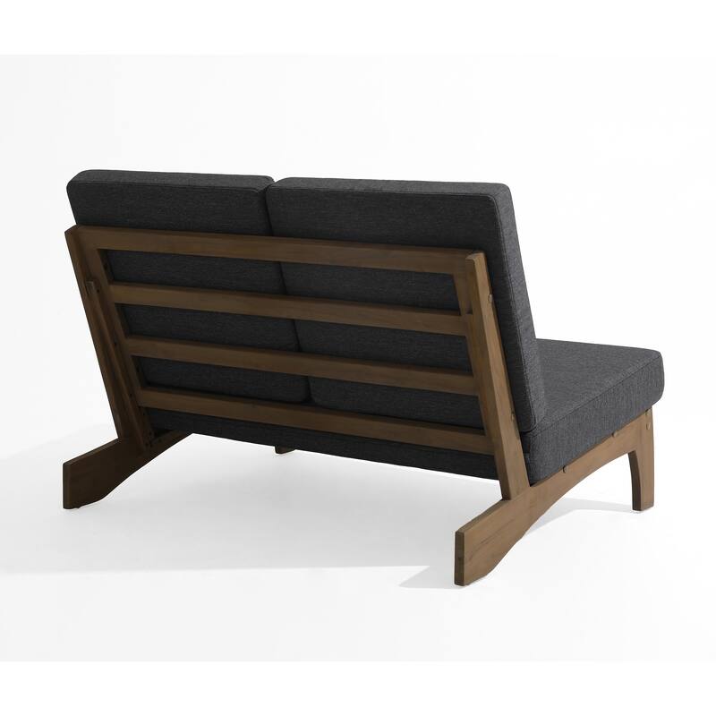 2-Piece Outdoor Teak Wood Loveseat Patio Set with Side Table