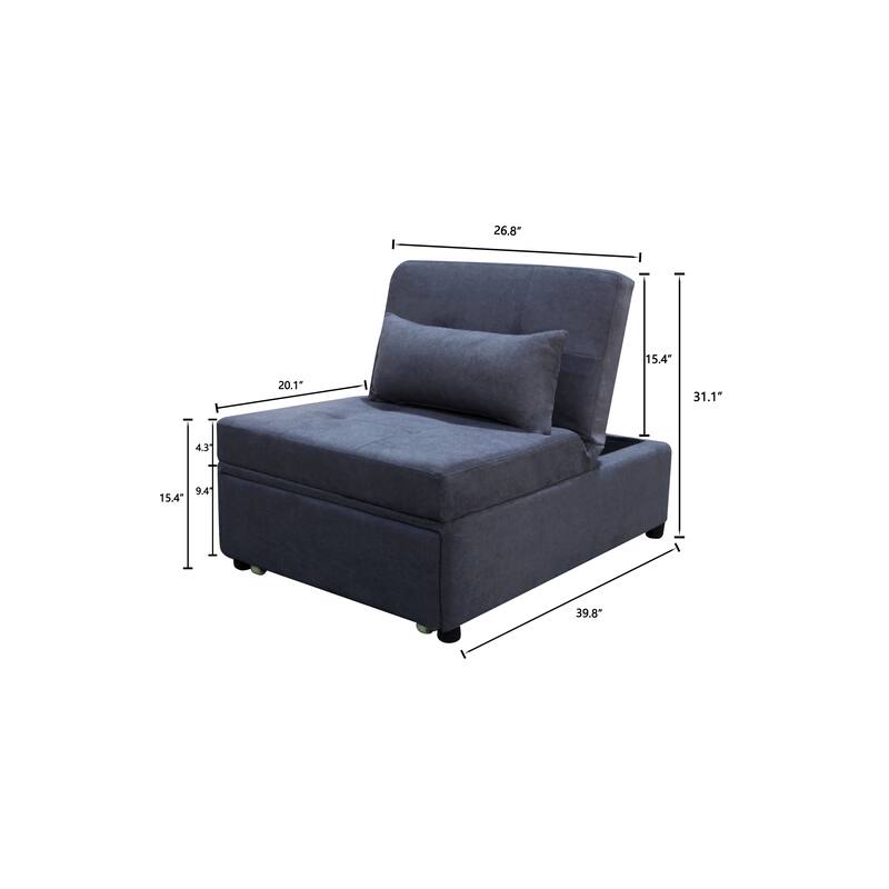 39.8" Single Folding Ottoman Sofa Bed with Adjustable Back and Pillows for Living Room