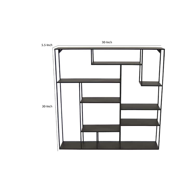 Ryl Storage Wall Rack, 30 Inch Asymmetry Open Shelves, Black Metal