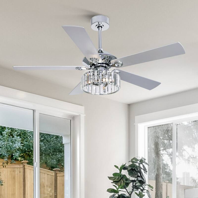 52 IN Chrome 5-Blade Ceiling Fan with Light Kit and Remote - Chrome