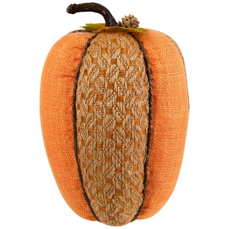 Burlap and Jute Woven Tall Fall Harvest Pumpkin with Berries - 10.5" - Orange and Brown