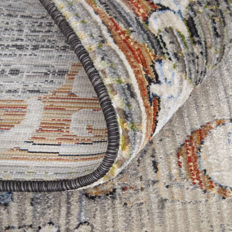 Melrose R39P2 Ikat Transitional Area Rug - 2'6" x 7'3" - Ivory/Red/Gray